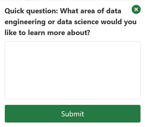 Open-answer question asking 'What area of data science would you like to learn more about?'
